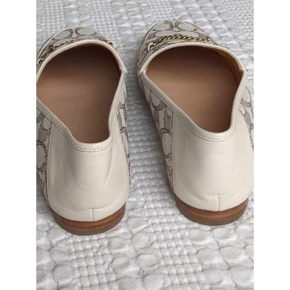 COACH Hanna Loafer Signature Jacquard Sz 9.5 B Cream Beige Luxury